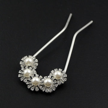 Czech Rhinestone & Pearl 2-Prong Bridal Hair Stick Fork Flowers